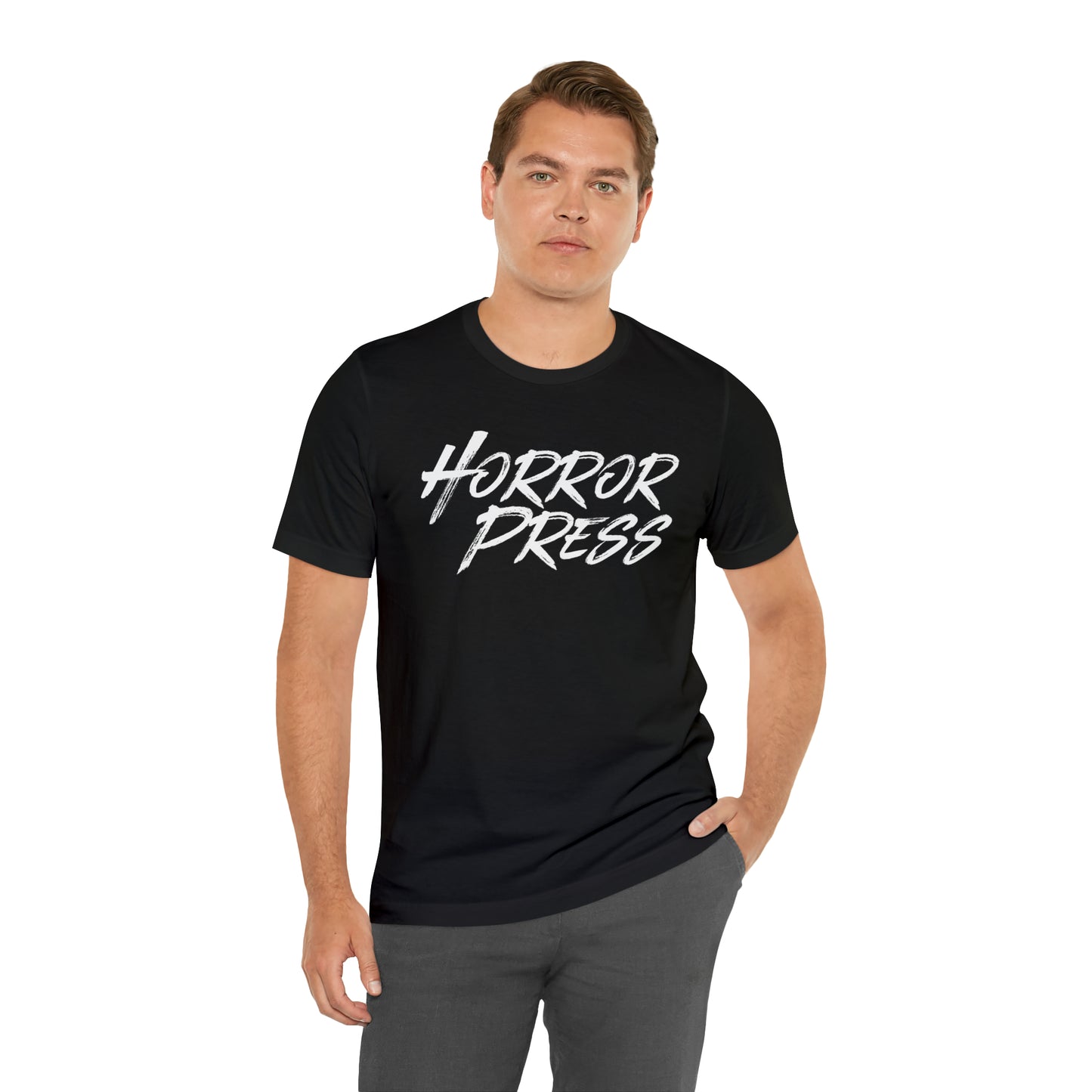 Horror Press T-Shirt - Official Horror Press Unisex Tee - Horror Movie Fan Gift Shirt - Horror Press Horror Fan Shirt - Scary Movie Fan Shirt - Horror Game Fan Tee - White on Black T-Shirt