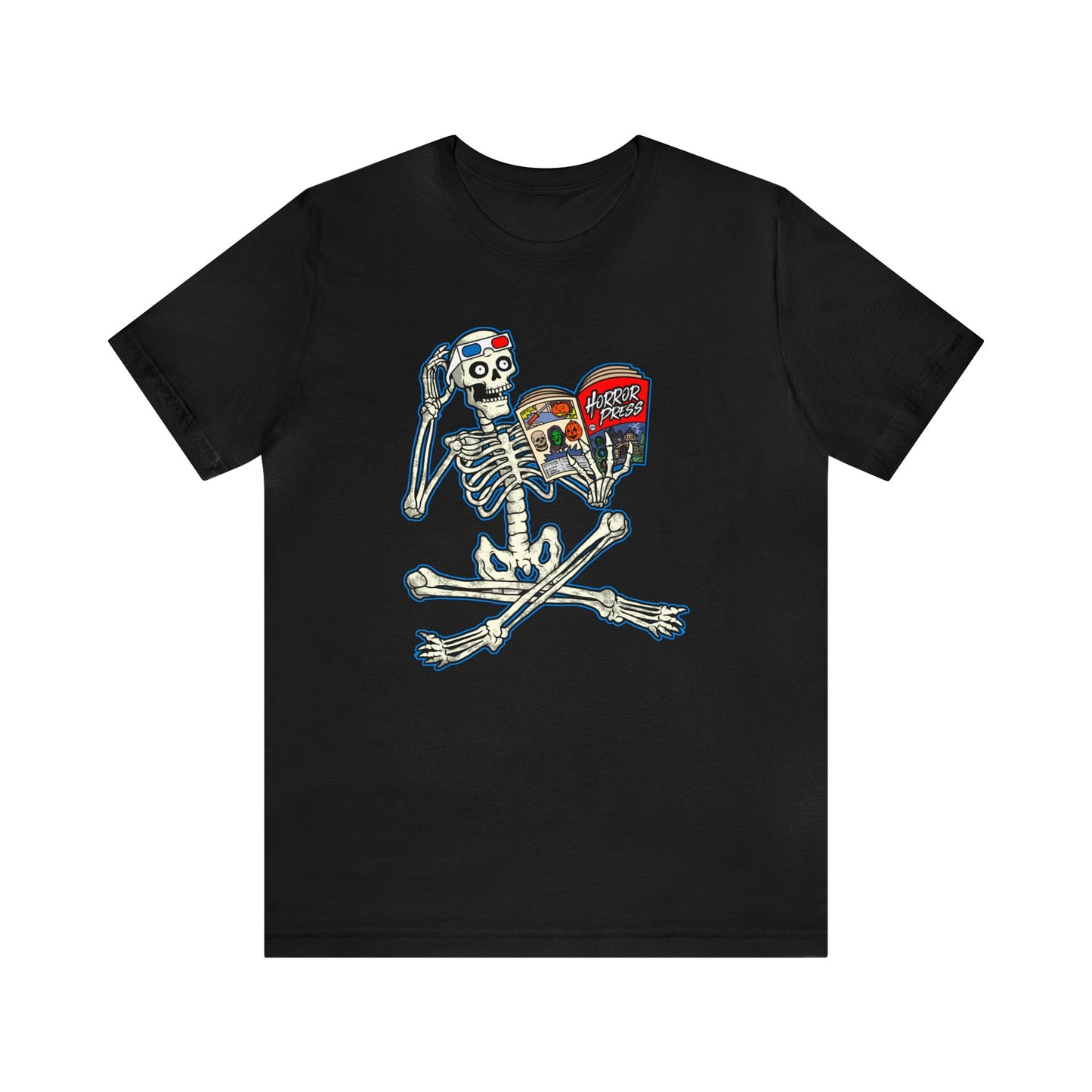 Horror Press Rad Skeleton T-Shirt - Horror Press Unisex Tee - Horror Press Black T Shirt - Horror Press Horror Movie Fan Shirt - Scary Movie Fan Shirt - Horror Game Fan Tee - White on Black T-Shirt