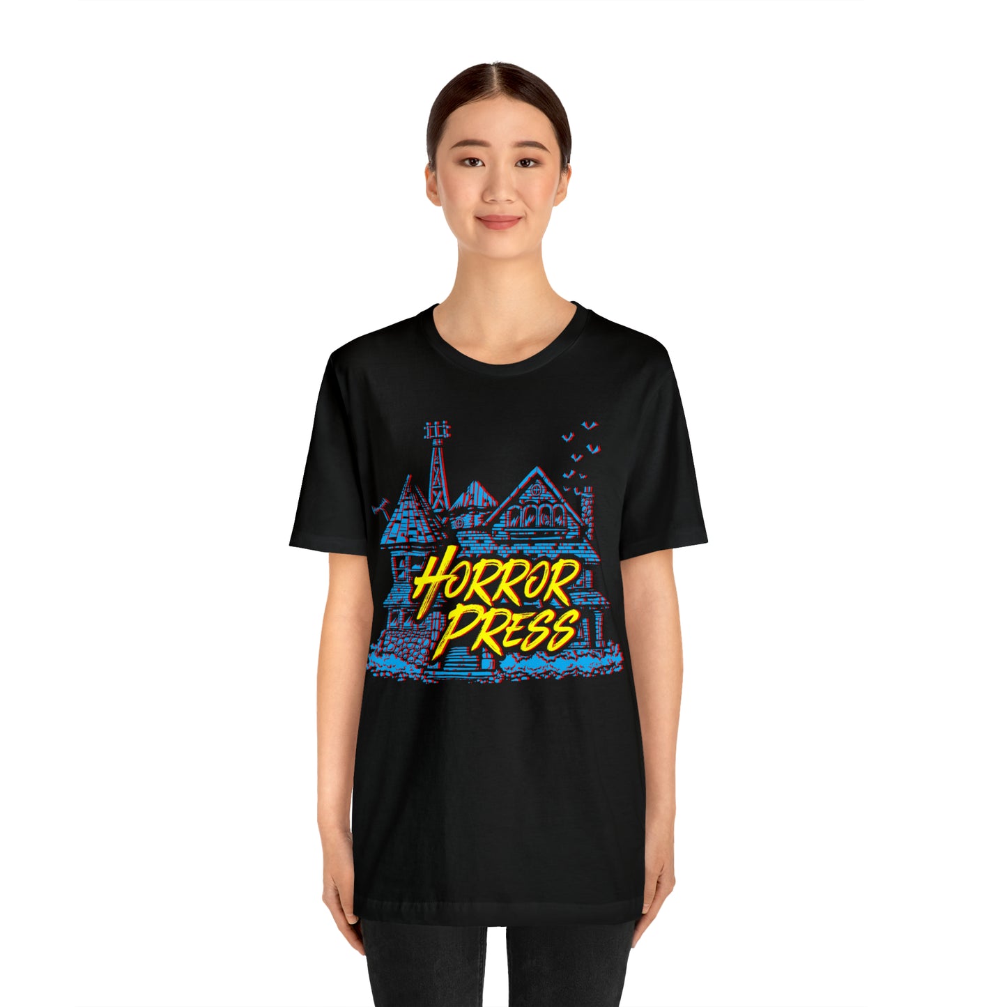 Official Horror Press T-Shirt - Horror Press Unisex Tee - Horror Movie Fan Gift - Horror Press Horror Fan Shirt - Scary Movie Fan Shirt - Horror Game Fan Tee - Blue on Black T-Shirt