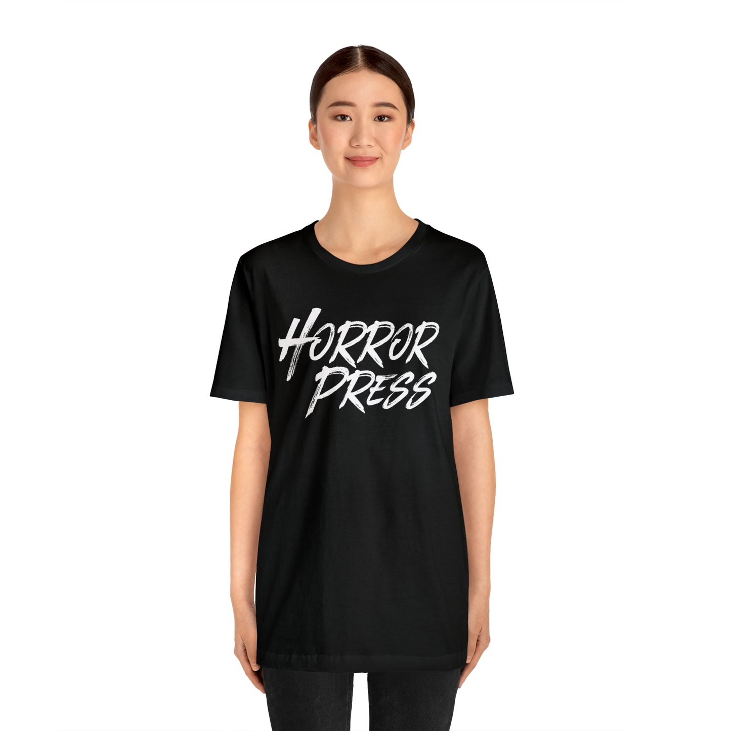 Horror Press T-Shirt - Official Horror Press Unisex Tee - Horror Movie Fan Gift Shirt - Horror Press Horror Fan Shirt - Scary Movie Fan Shirt - Horror Game Fan Tee - White on Black T-Shirt