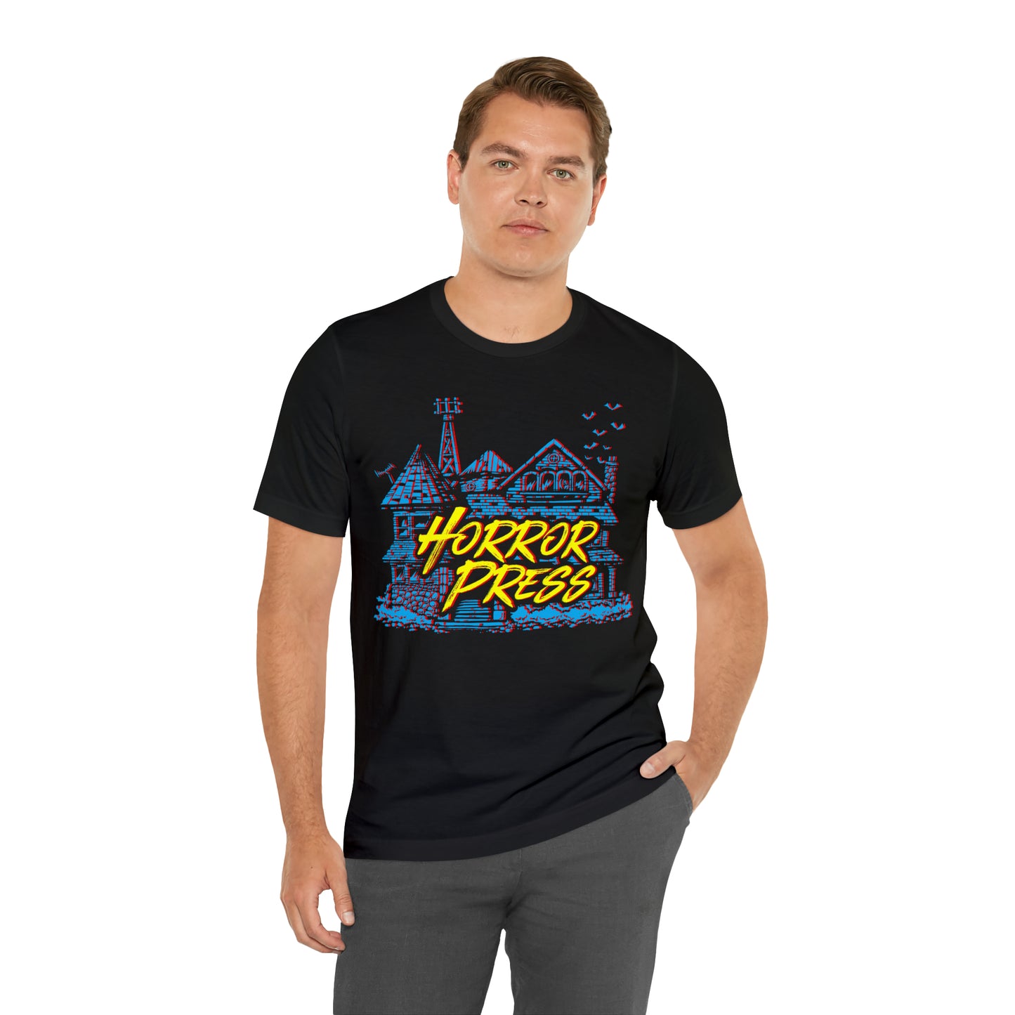Official Horror Press T-Shirt - Horror Press Unisex Tee - Horror Movie Fan Gift - Horror Press Horror Fan Shirt - Scary Movie Fan Shirt - Horror Game Fan Tee - Blue on Black T-Shirt