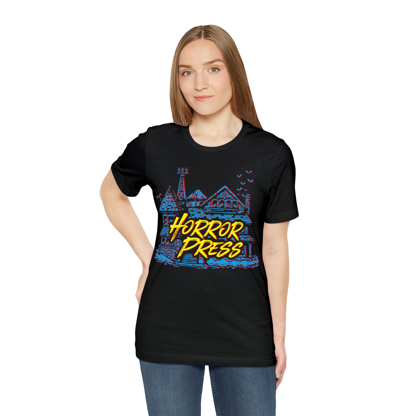 Official Horror Press T-Shirt - Horror Press Unisex Tee - Horror Movie Fan Gift - Horror Press Horror Fan Shirt - Scary Movie Fan Shirt - Horror Game Fan Tee - Blue on Black T-Shirt
