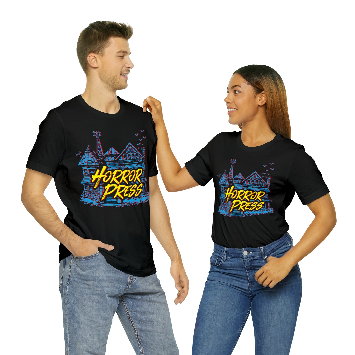 Official Horror Press T-Shirt - Horror Press Unisex Tee - Horror Movie Fan Gift - Horror Press Horror Fan Shirt - Scary Movie Fan Shirt - Horror Game Fan Tee - Blue on Black T-Shirt