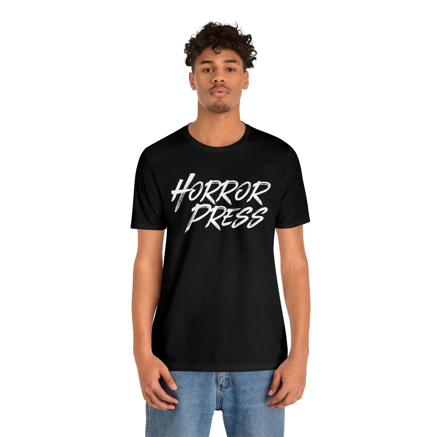 Horror Press T-Shirt - Official Horror Press Unisex Tee - Horror Movie Fan Gift Shirt - Horror Press Horror Fan Shirt - Scary Movie Fan Shirt - Horror Game Fan Tee - White on Black T-Shirt