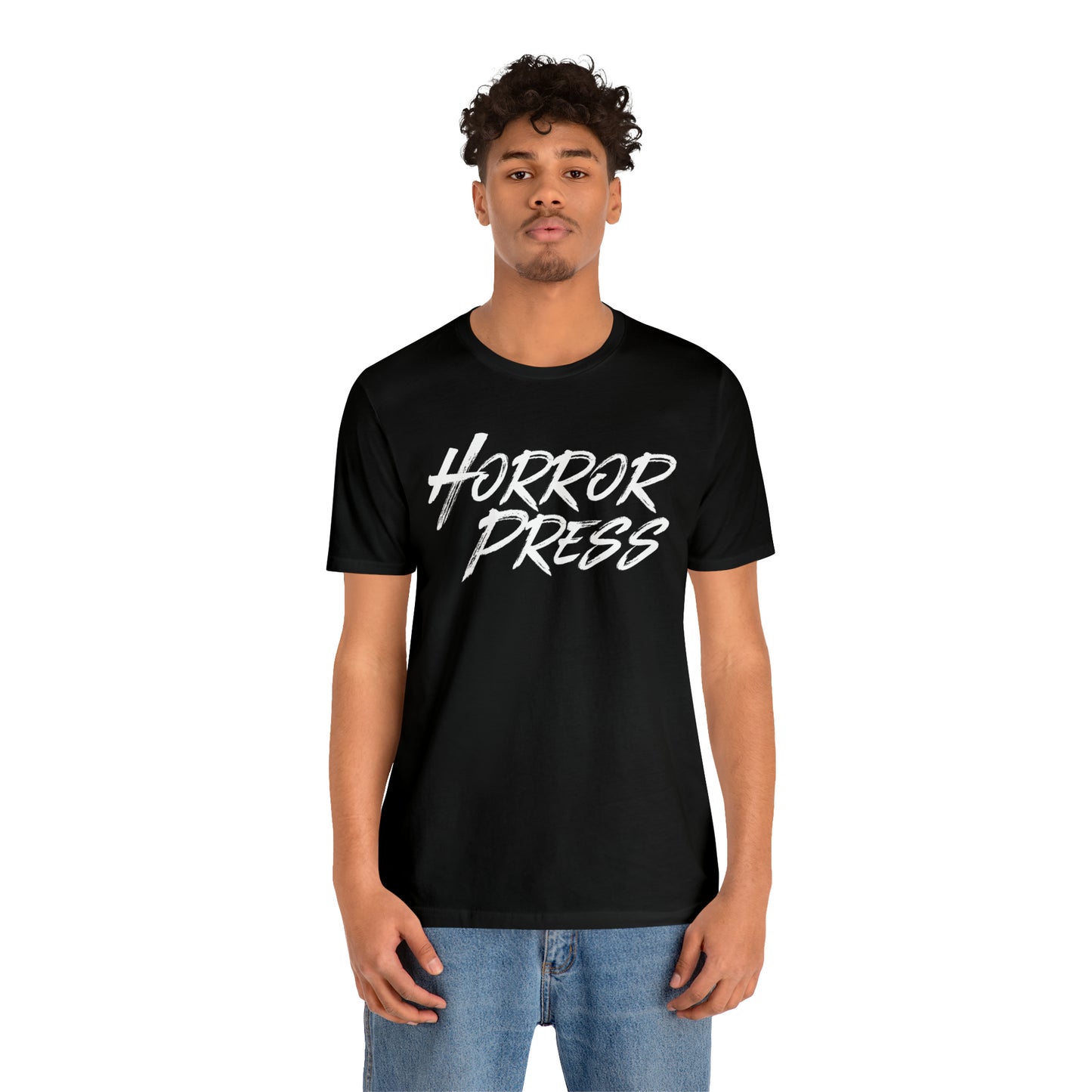 Horror Press T-Shirt - Official Horror Press Unisex Tee - Horror Movie Fan Gift Shirt  - Horror Press Horror Fan Shirt - Scary Movie Fan Shirt - Horror Game Fan Tee - White on Black T-Shirt