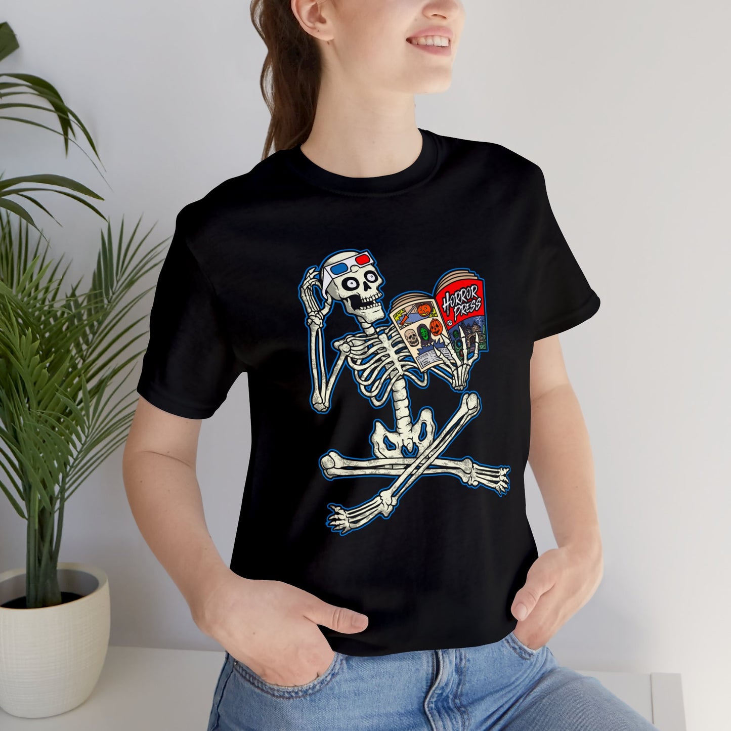 Horror Press Rad Skeleton T-Shirt - Horror Press Unisex Tee - Horror Press Black T Shirt - Horror Press Horror Movie Fan Shirt - Scary Movie Fan Shirt - Horror Game Fan Tee - White on Black T-Shirt