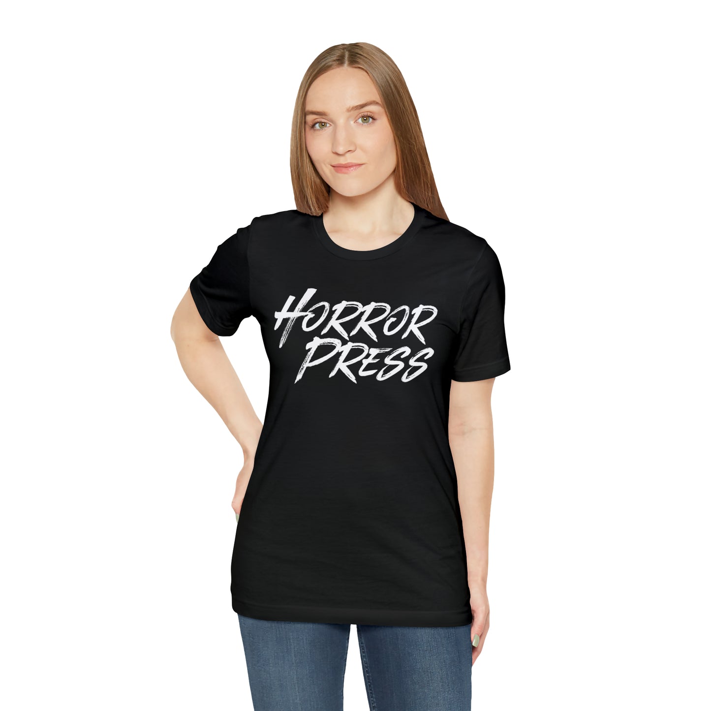 Horror Press T-Shirt - Official Horror Press Unisex Tee - Horror Movie Fan Gift Shirt  - Horror Press Horror Fan Shirt - Scary Movie Fan Shirt - Horror Game Fan Tee - White on Black T-Shirt