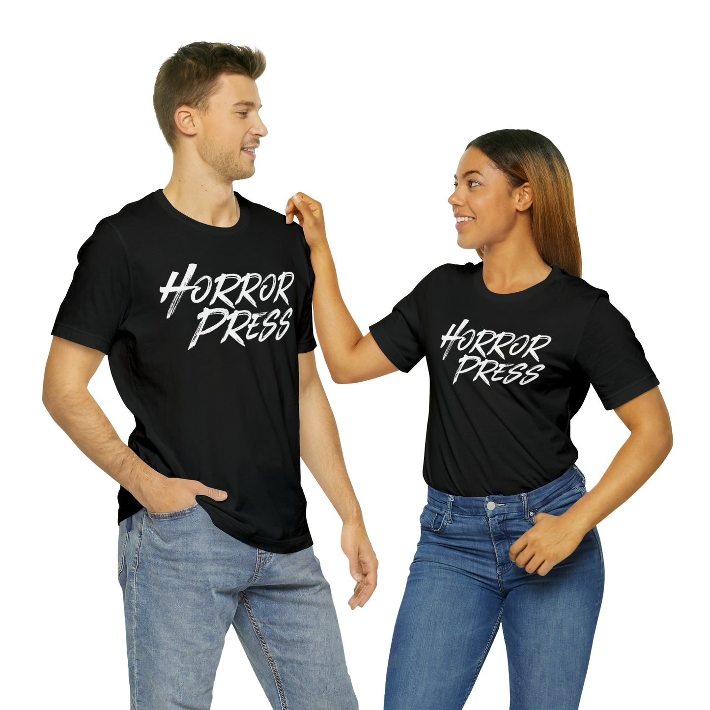 Horror Press T-Shirt - Official Horror Press Unisex Tee - Horror Movie Fan Gift Shirt - Horror Press Horror Fan Shirt - Scary Movie Fan Shirt - Horror Game Fan Tee - White on Black T-Shirt