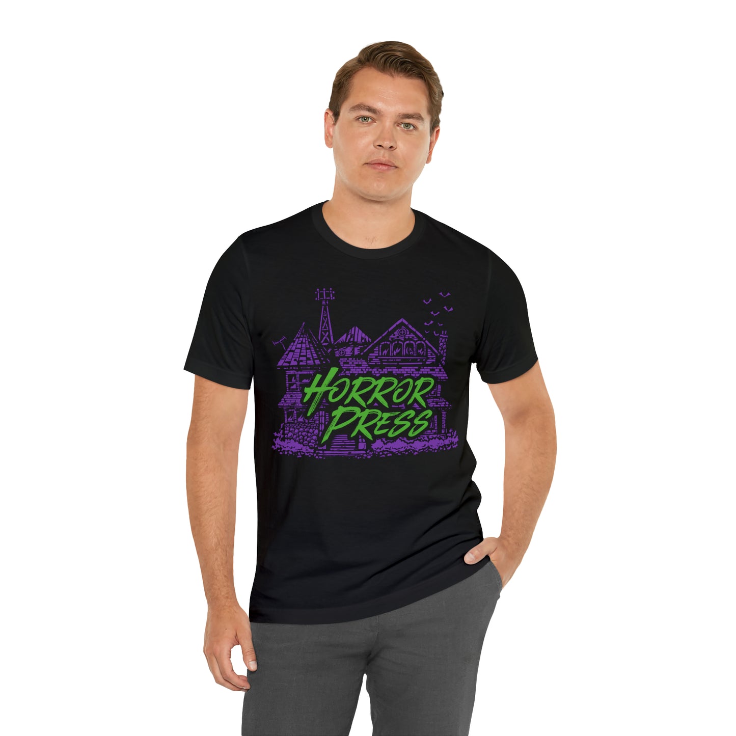 Horror Press Official T-Shirt - Horror Press Unisex Tee - Horror Movie Fan Gift - Horror Press Horror Fan Shirt - Scary Movie Fan Shirt - Horror Game Fan Tee - Purple on Black T-Shirt