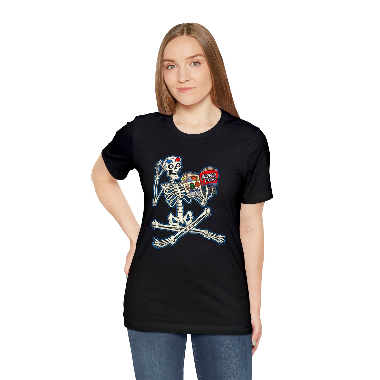 Horror Press Rad Skeleton T-Shirt - Horror Press Unisex Tee - Horror Press Black T Shirt - Horror Press Horror Movie Fan Shirt - Scary Movie Fan Shirt - Horror Game Fan Tee - White on Black T-Shirt