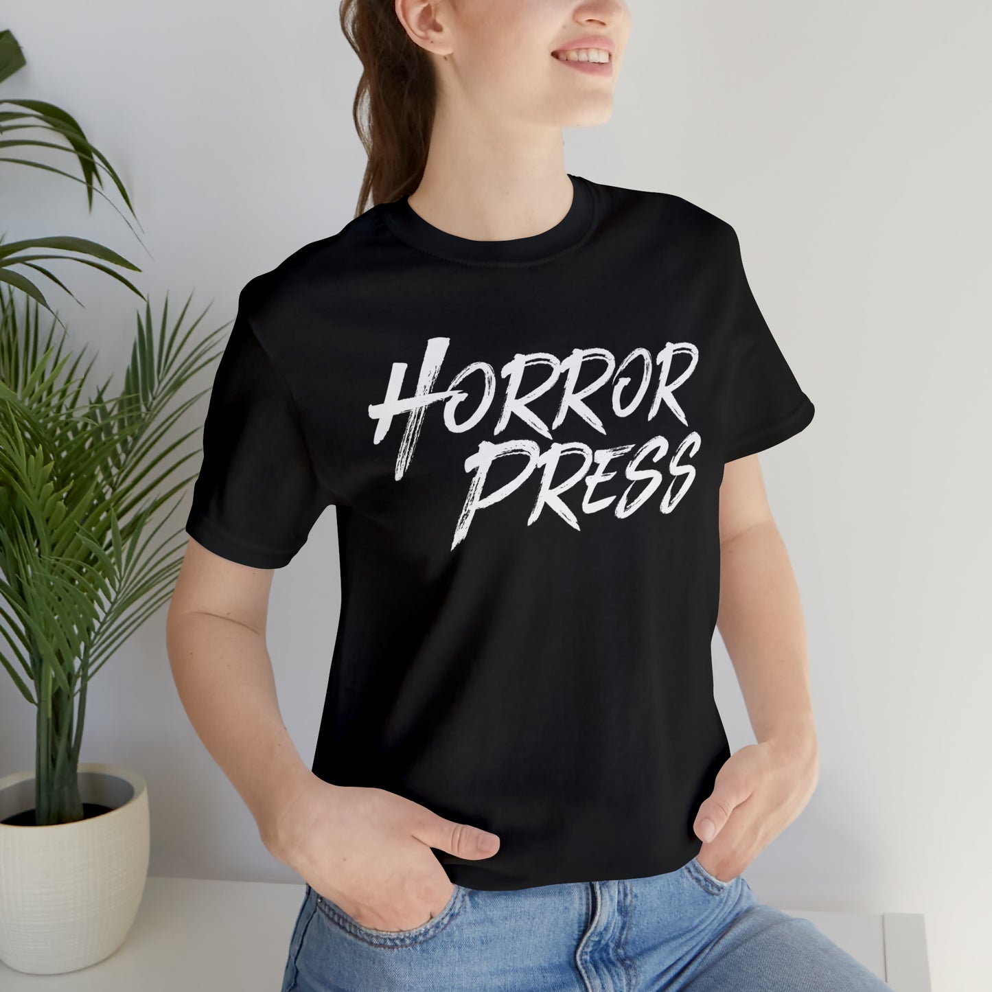 Horror Press T-Shirt - Official Horror Press Unisex Tee - Horror Movie Fan Gift Shirt - Horror Press Horror Fan Shirt - Scary Movie Fan Shirt - Horror Game Fan Tee - White on Black T-Shirt
