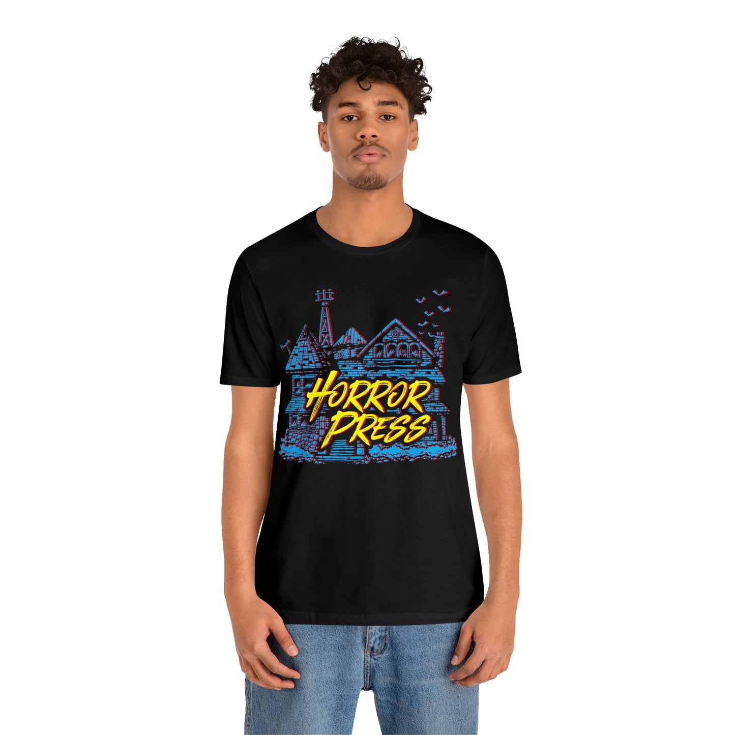 Official Horror Press T-Shirt - Horror Press Unisex Tee - Horror Movie Fan Gift - Horror Press Horror Fan Shirt - Scary Movie Fan Shirt - Horror Game Fan Tee - Blue on Black T-Shirt