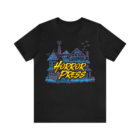 Official Horror Press T-Shirt - Horror Press Unisex Tee - Horror Movie Fan Gift  - Horror Press Horror Fan Shirt - Scary Movie Fan Shirt - Horror Game Fan Tee - Blue on Black T-Shirt
